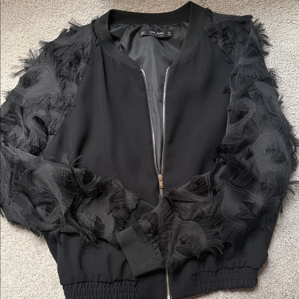 Zara Black Textured Fringe Jacket